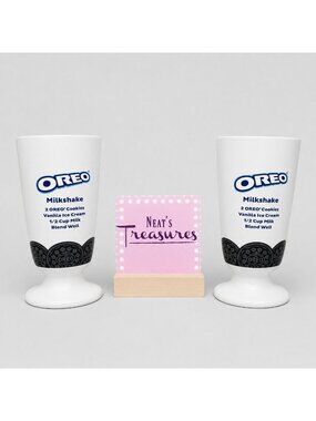 1990s OREO MIlKSHAKE Ceramic Smooth 16 oz Footed Recipe Ice Cream Mugs Set of 2